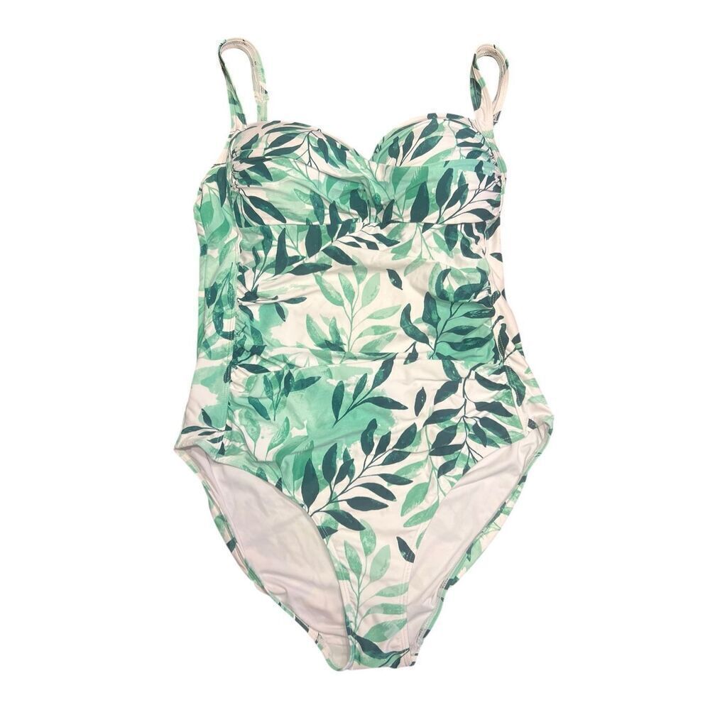 Nip Tuck Oasis Green Joanne Twist Front Women Green Leaf One Pc Swimsuit Sz 12